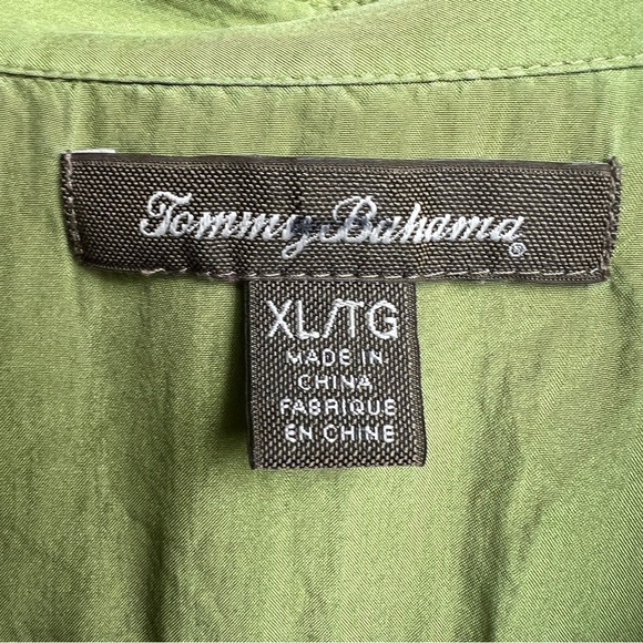 TOMMY BAHAMA 100% Silk Button Down Fitted Blouse. Olive Green. Size XL - Picture 2 of 9